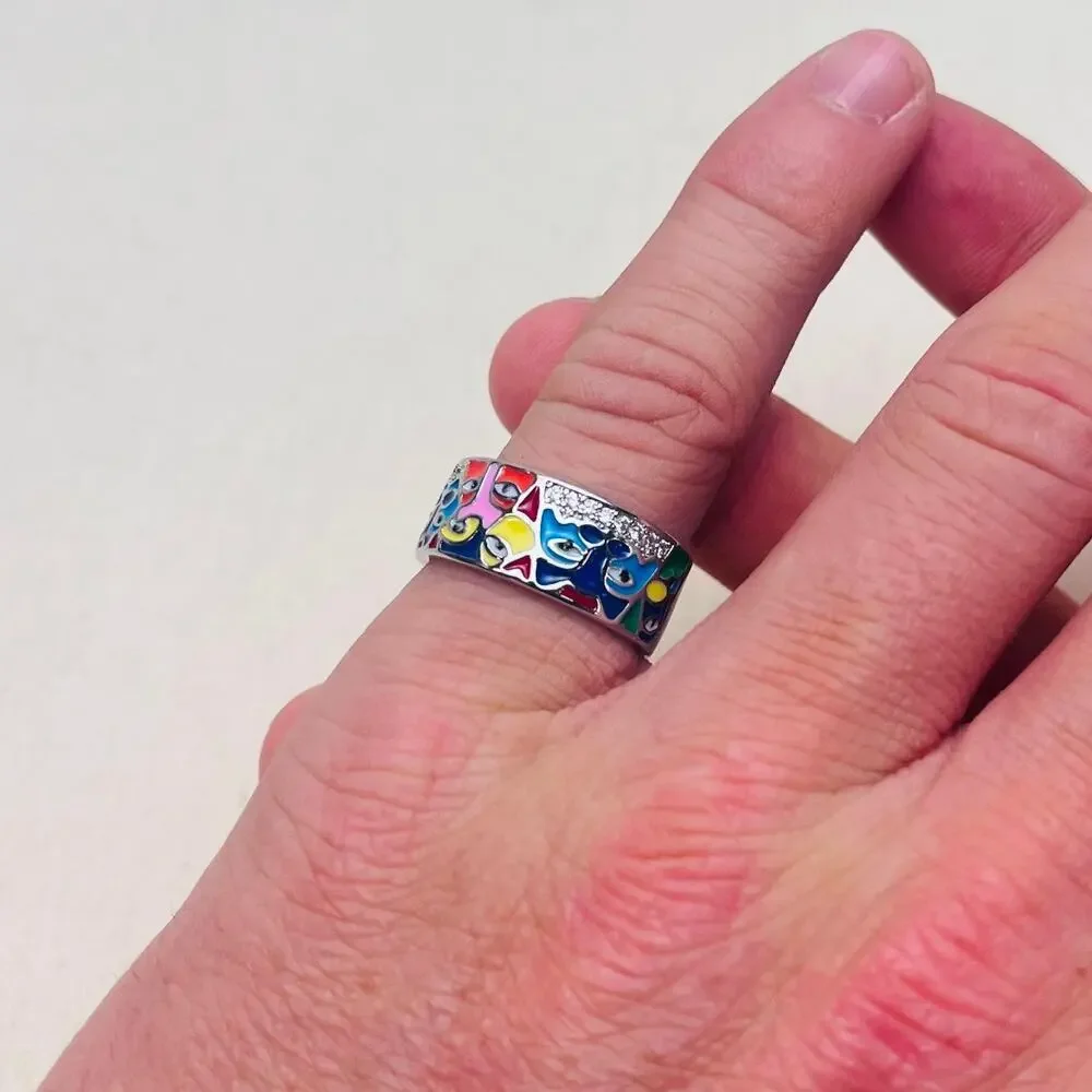 Y2K Vintage Silver Mosaic Ring – Size 8, Unisex, Brand New​